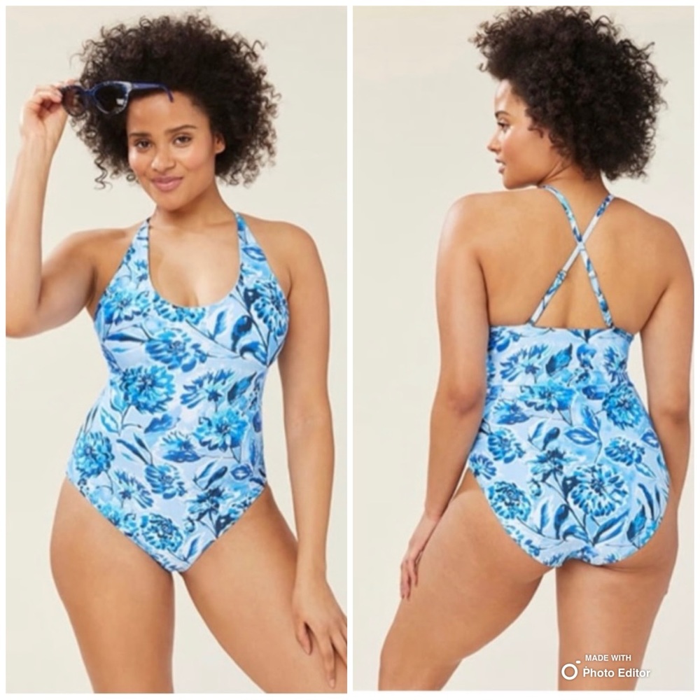 Andie Blue Floral Baia One Piece Swimsuit Size Small Underwire Swimwear NWT